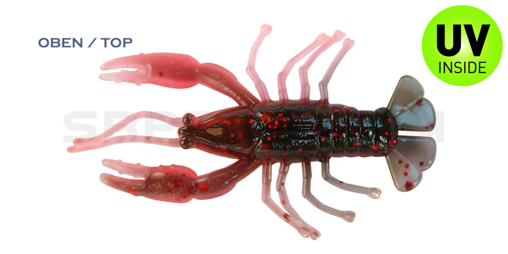 Baby Crawfish 1" (4,5cm) blutrot-schwarz- mit rotem Glitter