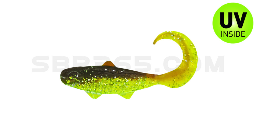 Banjo Twister 1" (ca. 3,5 cm) grün (chartreuse)-Glitter / motoroil Glitter