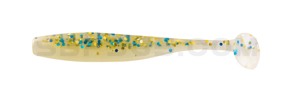 Bass Shad 2,5" (ca. 7 cm) goldperl / klar blau Glitter