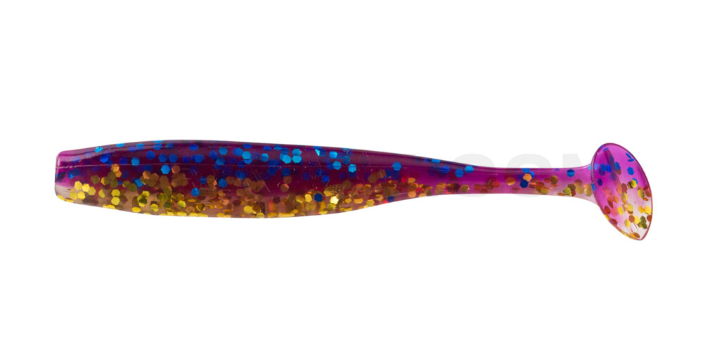 Bass Shad 2,5" (ca. 7 cm) klar gold Glitter  / violett-electric blue Glitter