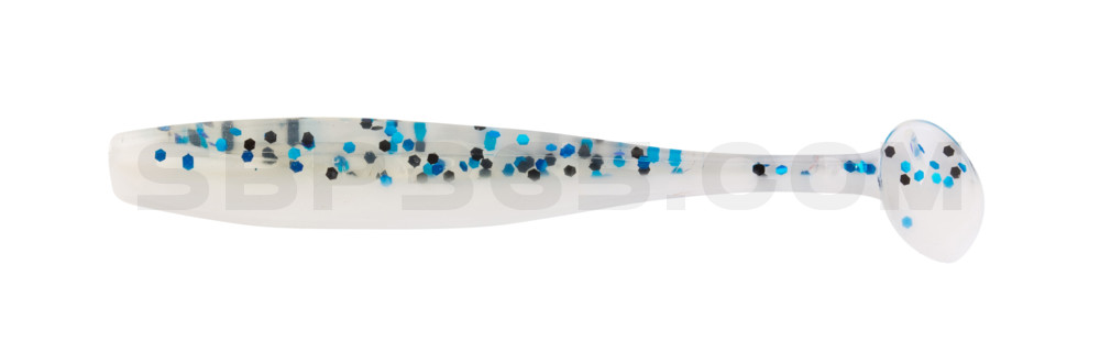 Bass Shad 2,5" (ca. 7 cm) reinweiss / klar blau Glitter