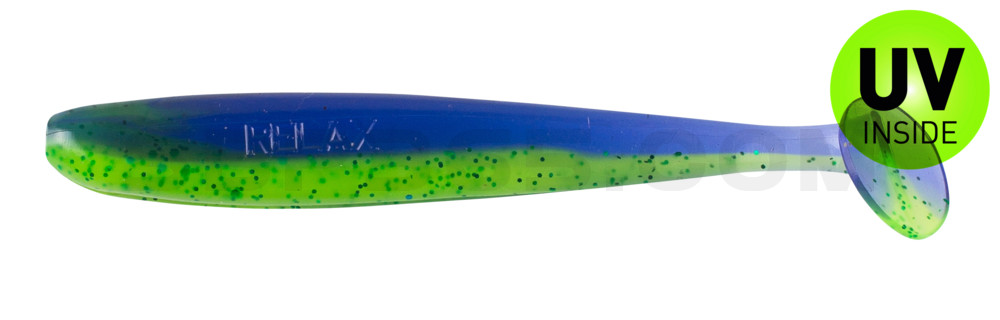Bass Shad 3“ (ca. 9 cm) grün (chartreuse)-Glitter / blau-violett Glitter