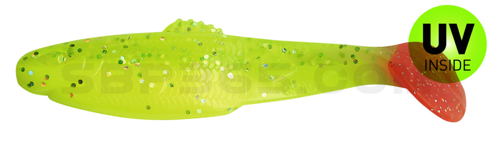 Diamond Shad 5" (ca. 13,5 cm) fluogelb  / fluogrün-Glitter / red tail