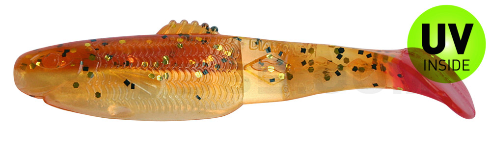 Diamond Shad 5" (ca. 13,5 cm) goldperl / motoroil Glitter / red tail