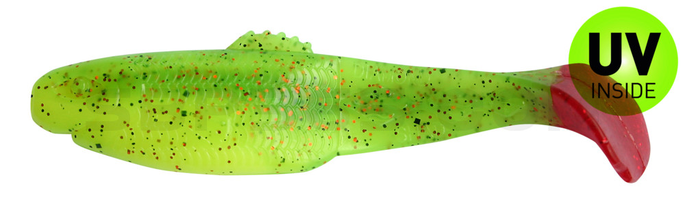 Diamond Shad 5" (ca. 13,5 cm) im Original Relax ZIP BAG fluogelb / grün-glitter / red tail