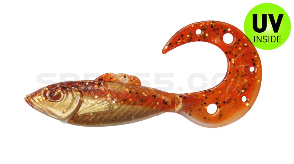 Killer Grub 4" (ca. 12,0 cm) goldperl / motoroil Glitter