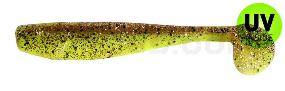 King-Shad 4" (ca. 11,0 cm) fluogelb  / klar kupfer, schwarz Glitter