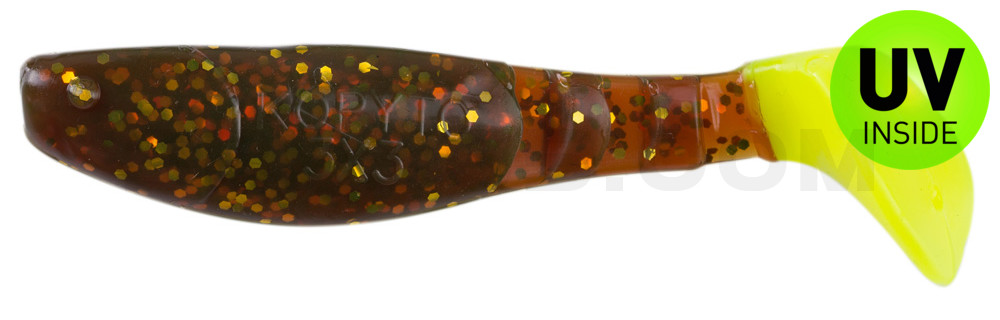 Kopyto-Classic 3" (ca. 8,0 cm) motoroil-gold-glitter / fire tail