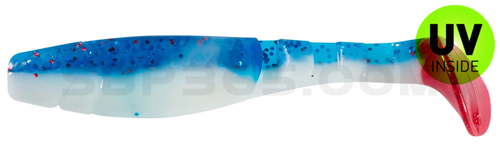 Kopyto-Classic 4" (ca. 11,0 cm) reinweiss / klar blau Glitter / red tail