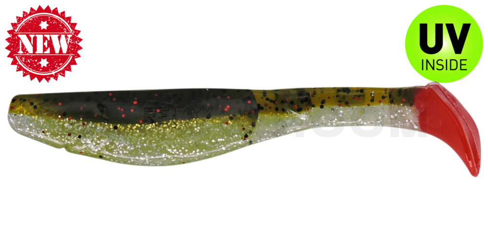 Kopyto-Classic 4" (ca. 11 cm) im Original Relax ZIP BAG selbstleuchtend Glitter / Kaulbarsch / red tail