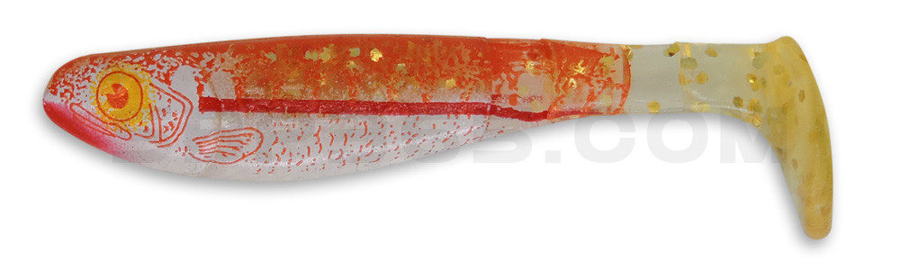 Kopyto-Nature 2,5" (ca.7,0 cm) klar gold glitter / orange / Zander / Bauch: weiß