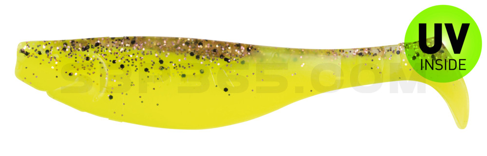 Kopyto-River 4" (ca. 11,0 cm) fluogelb  / klar kupfer, schwarz Glitter
