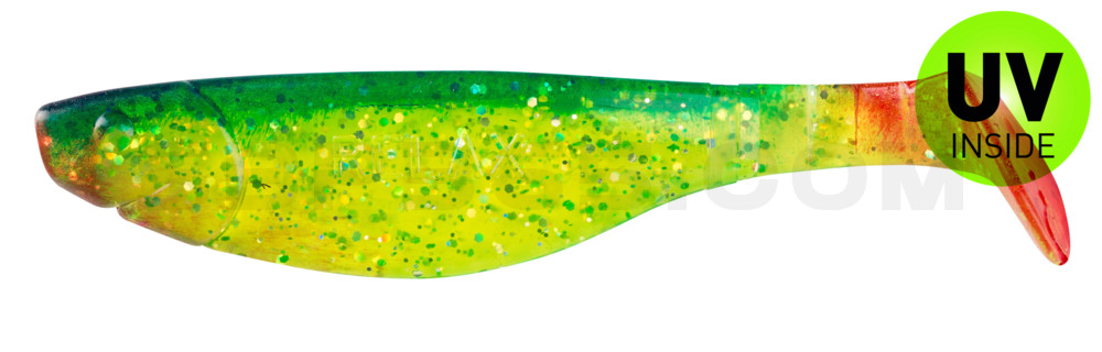 Kopyto-River 4" (ca. 11,0 cm) grün(chartreuse)-Glitter / blau