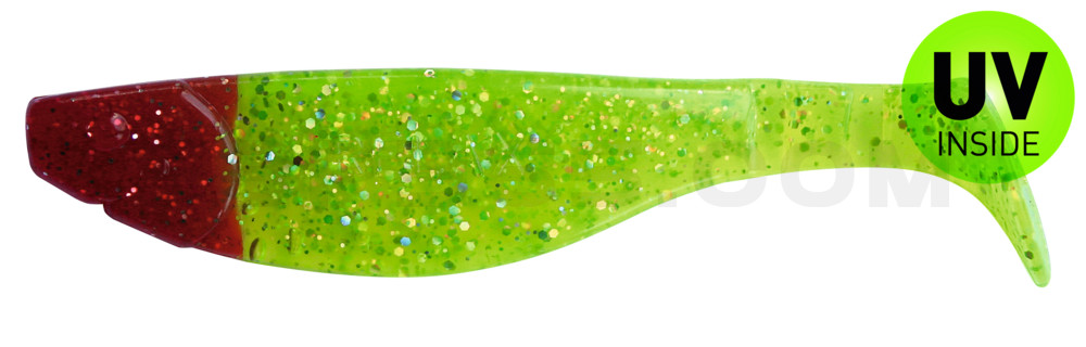 Kopyto-River 4" (ca. 11,0 cm) im Original Relax ZIP BAG (wiederverschließbar) grün(chartreuse)-glitter / red head