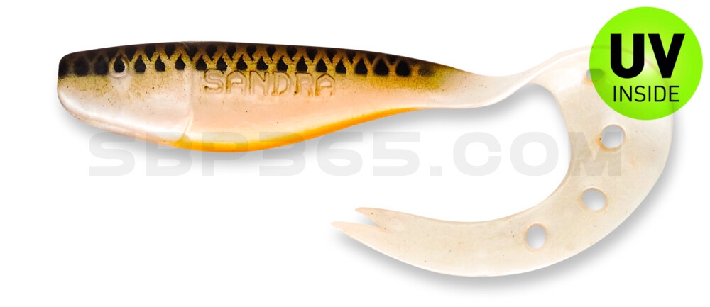 Sandra 3,5" (ca. 9 cm) perlweiss-Glitter / braun / schwarz gestreift