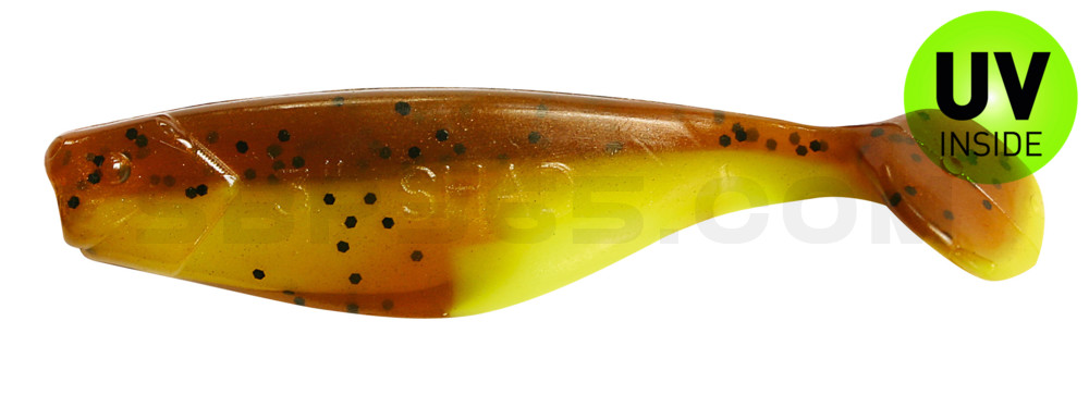 Shad 3" (ca. 8,0 cm) fluogelb  / olivebraun-Glitter