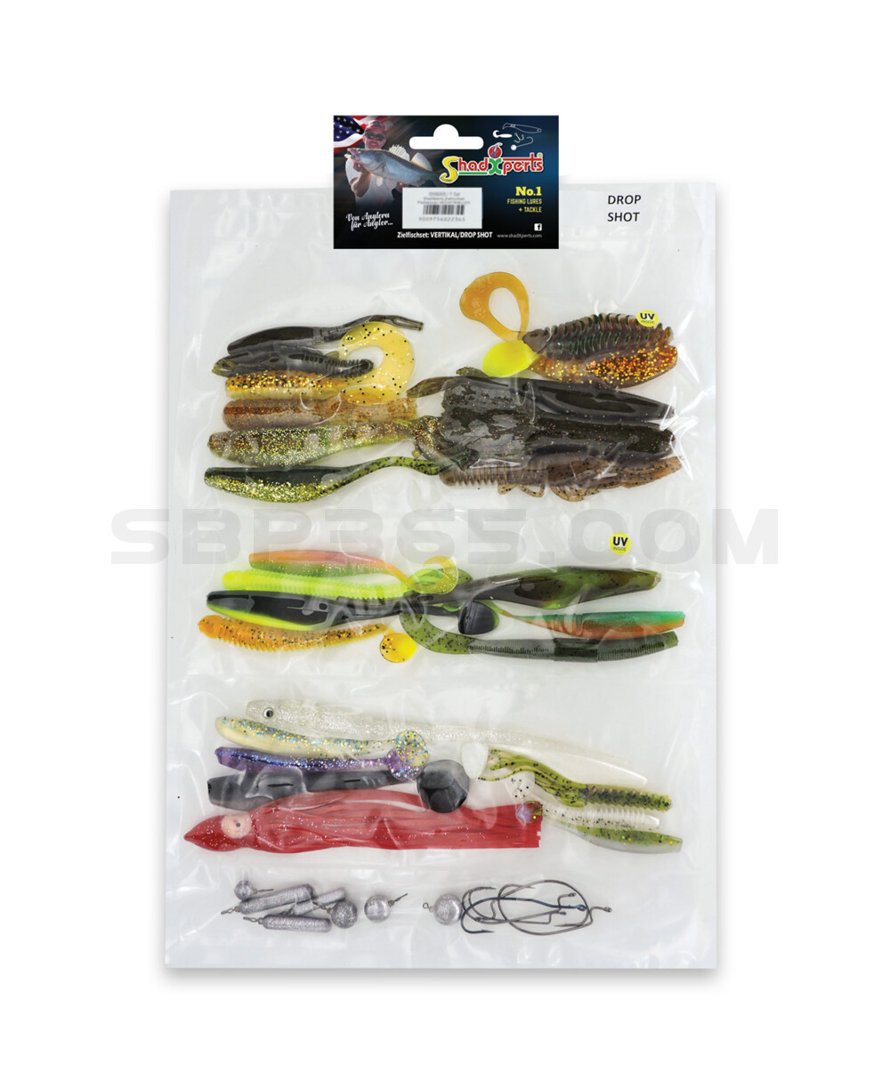 ShadXperts Zielfischset DROP SHOT - ca. 28 Shads/12 Haken/6 Gewichte