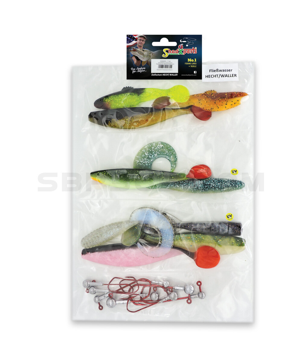 ShadXperts Zielfischset Fließwasser HECHT/WALLER - ca. 10 Shads/8 Jigs
