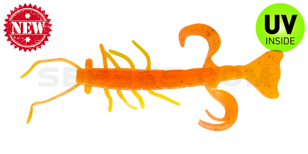 Shrimp 3" (ca. 8,0 cm) fluogelb  / orange-silber Glitter