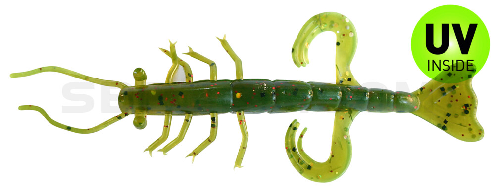Shrimp 3" (ca. 8,0 cm) grün (chartreuse)-Glitter / motoroil Glitter