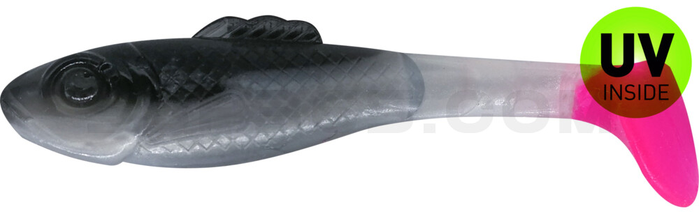 Super Shad 3" (ca. 8 cm) reinweiss / schwarz / pink tail
