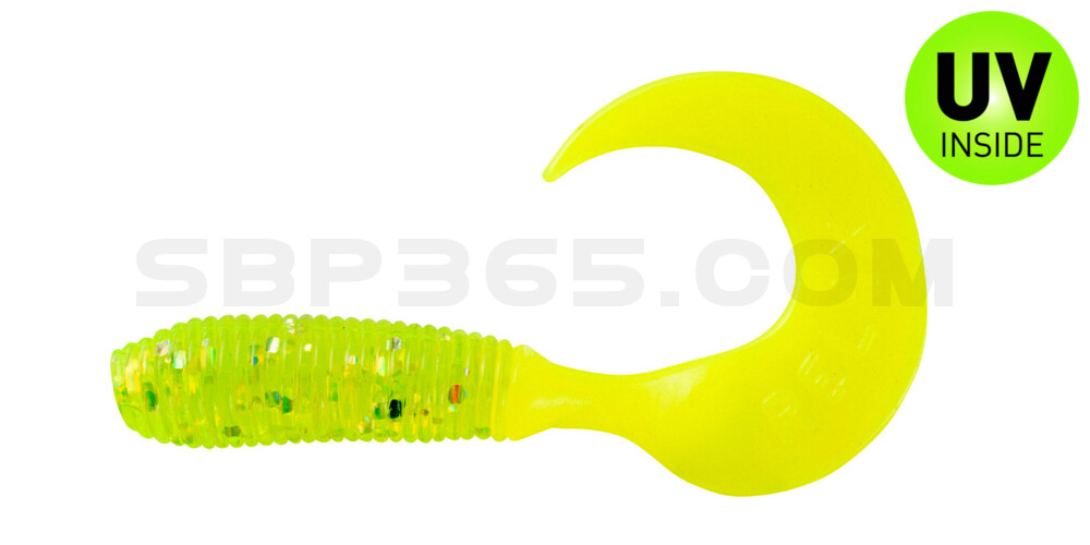 Twister 1" regulär (ca. 3,5 cm) grün(chartreuse) glitter / fire tail