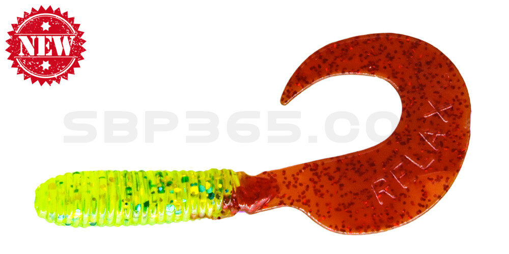 Twister 2,5" regulär (ca. 6,0 cm) chartreuse gold, blauer glitter / rot
