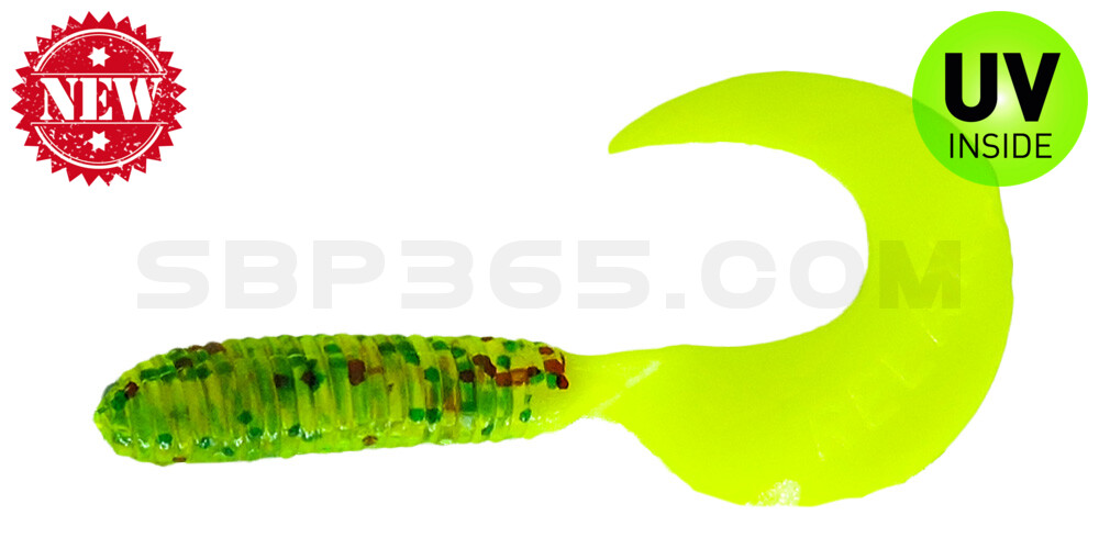 Twister 2,5" regulär (ca. 6,0 cm) grün (chartreuse)-multiglitter / fluogelb