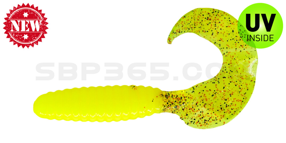 Twister 4" regulär (ca. 8,0 cm) fluogelb / chartreuse-orange, schwarz Glitter
