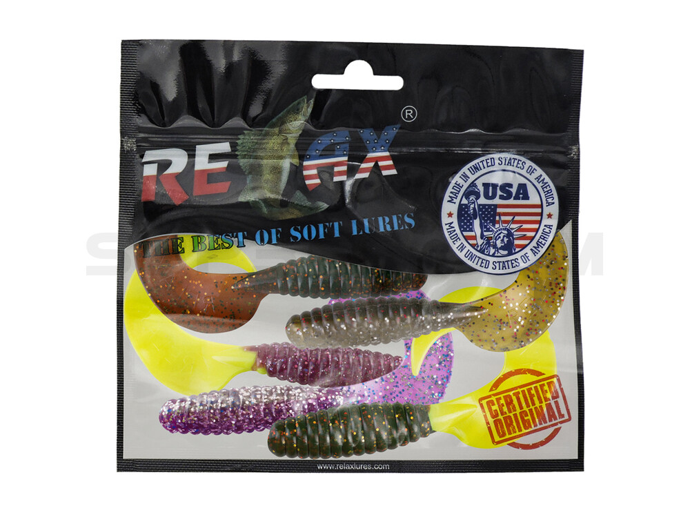 Xtra Fat Grub 5,5" lam (ca. 13 cm) im Original Relax ZIP BAG Motoroil/Glow Set