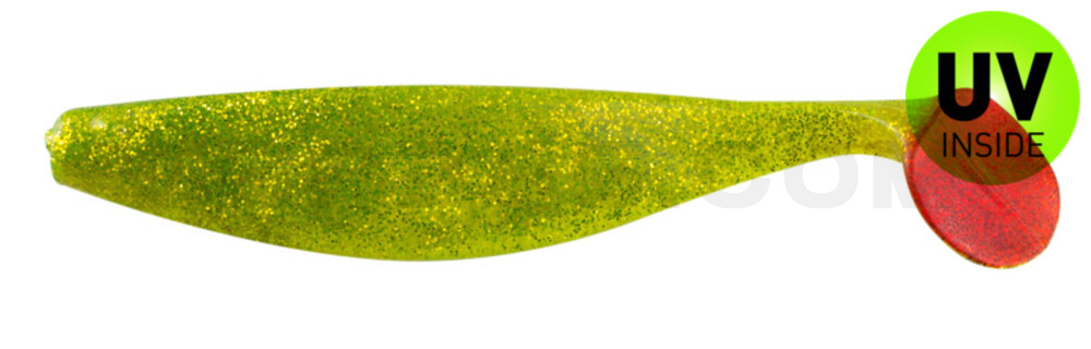 Xtra-Soft 7" (ca. 18,0 cm) grün (chartreuse)-Glitter / Red Tail
