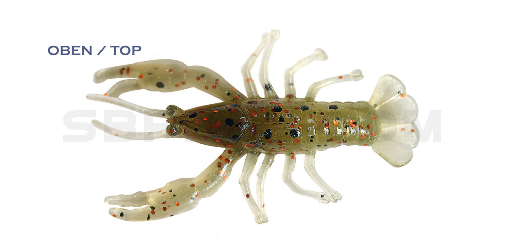 Baby Crawfish 1" (4,5cm) perlweiss-klarolive schwarz+kupfer Glitter