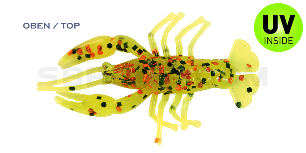 Baby Crawfish 2" (6,5cm) fluogelb-kristall-gl. kupfer+schwarzer Glitter