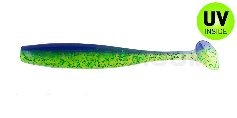 Bass Shad 2,5" (ca. 7 cm) grün (chartreuse)-Glitter / blau-violett Glitter