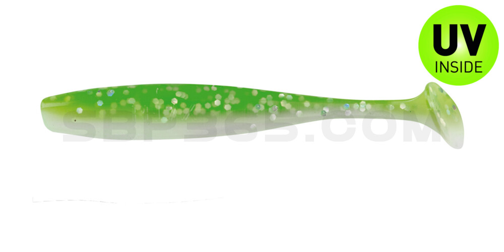 Bass Shad 2,5" (ca. 7 cm) reinweiss / grün-Glitter