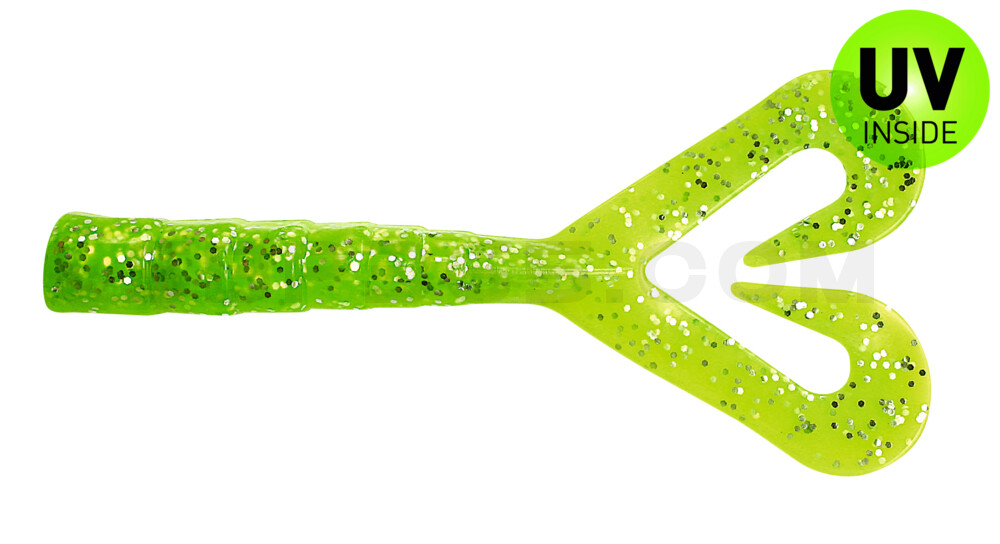 Big Twin Tail 4" (ca.10cm) fluogelb-grün Glitter
