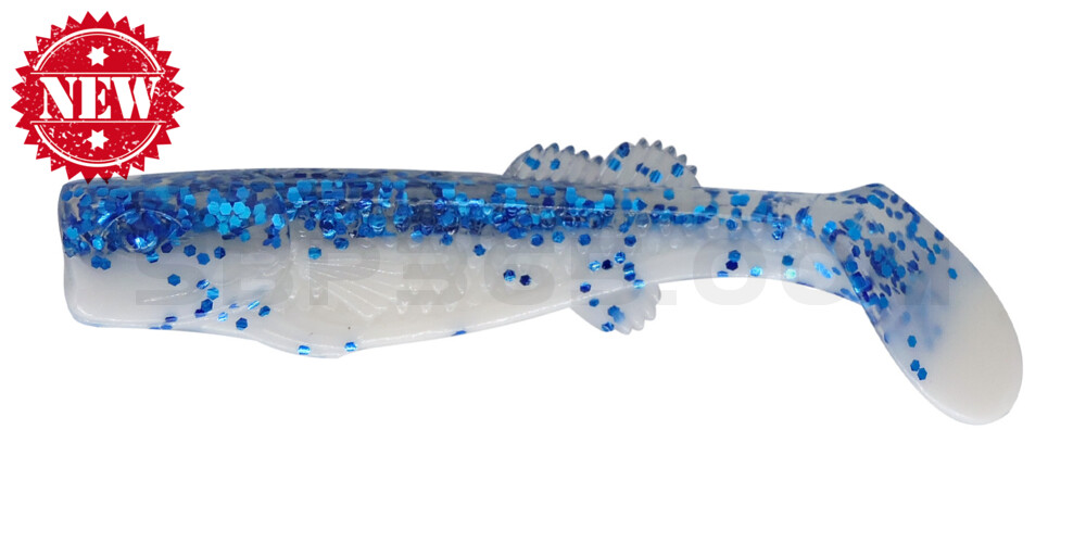 California 3" (ca. 8,0 cm) reinweiss / klar-blau Glitter