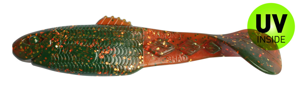Diamond Shad 3,5" (ca. 10,0 cm) motoroil-gold-Glitter