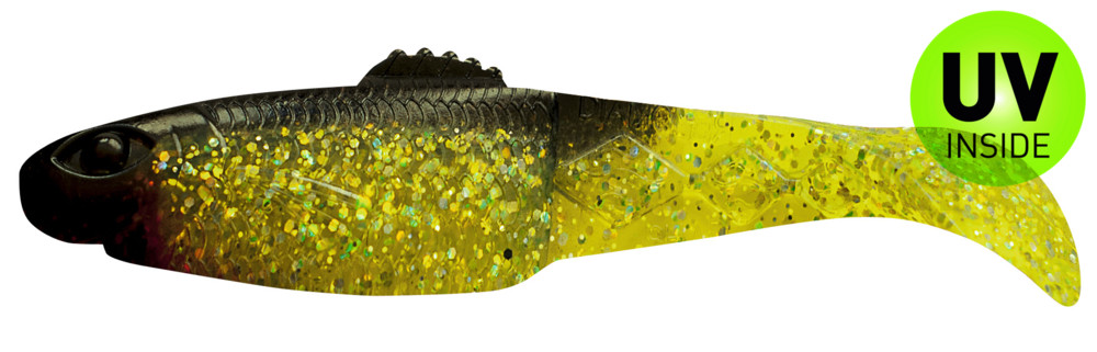 Diamond Shad 5" (ca. 13,5 cm) im Original Relax ZIP BAG grün(chartreuse)-Glitter / schwarz