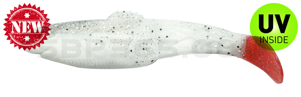 Diamond Shad 5" (ca. 13,5 cm) reinweiss / klar salt´n pepper Glitter / red Tail