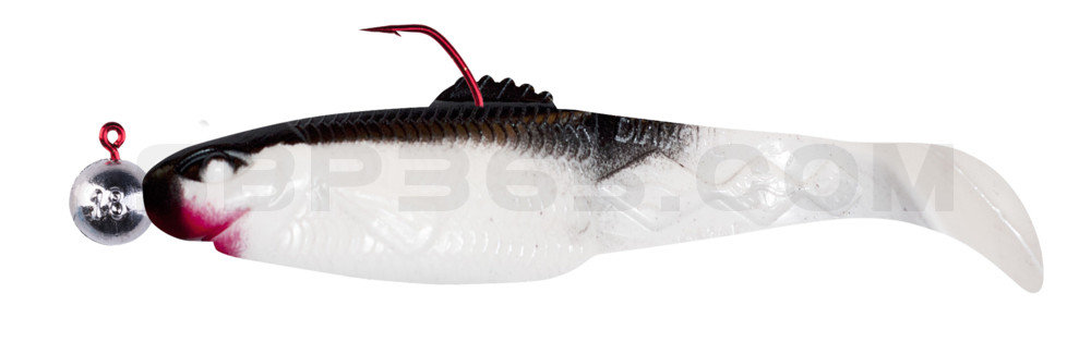 Diamond Shad 5" (ca. 13,5 cm) reinweiss / schwarz, montiert auf HBA 5/0 12g