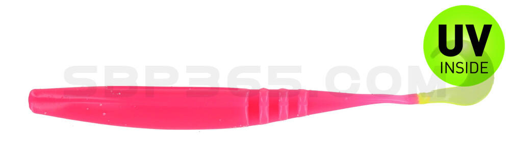 Jointed Jerk Minnow Curl Tail 3.75" (ca. 9 cm) im Zip Bag Bubblegum/Chartreuse Tail