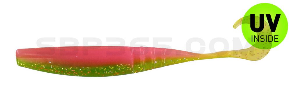 Jointed Jerk Minnow Curl Tail 3.75" (ca. 9 cm) im Zip Bag Electric Chicken Glow