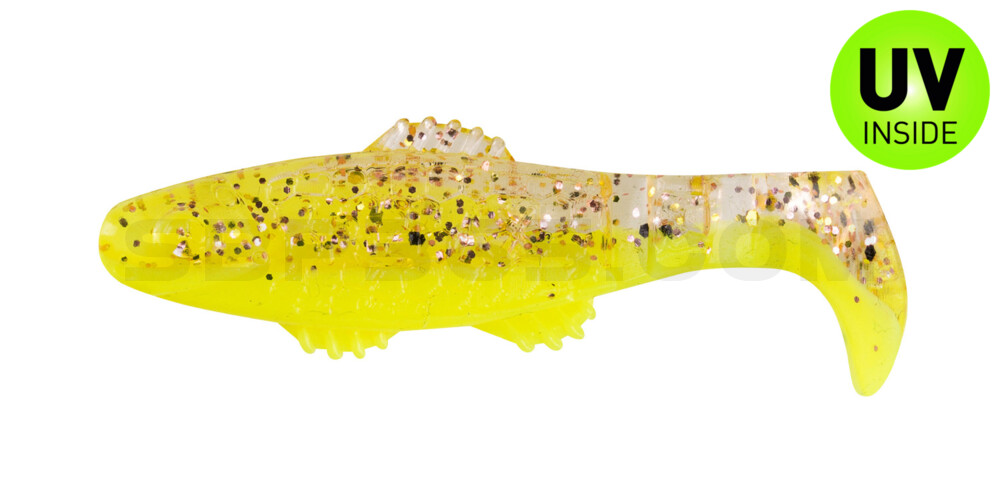 Killer Shad 2" (ca. 5,0 cm) fluogelb  / klar kupfer, schwarz Glitter