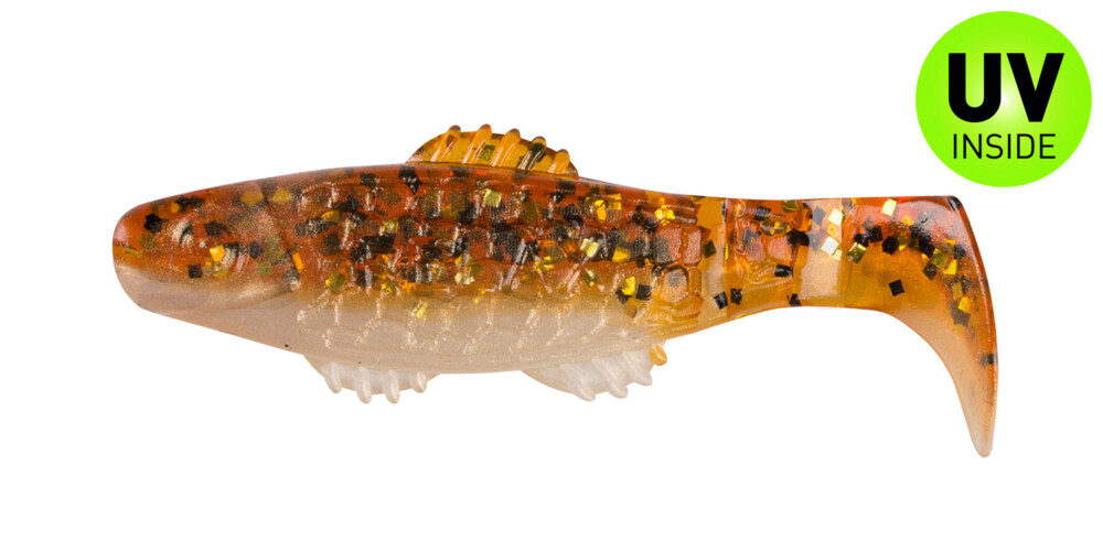 Killer Shad 2" (ca. 5,0 cm) goldperl / motoroil Glitter