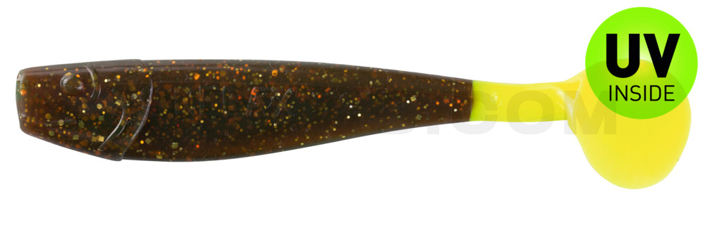 King-Shad 4" (ca. 11,0 cm) motoroil-gold-Glitter / fire tail