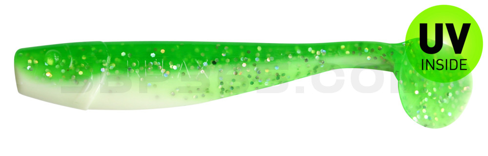 King-Shad 4" (ca. 11,0 cm) reinweiss / grün-Glitter