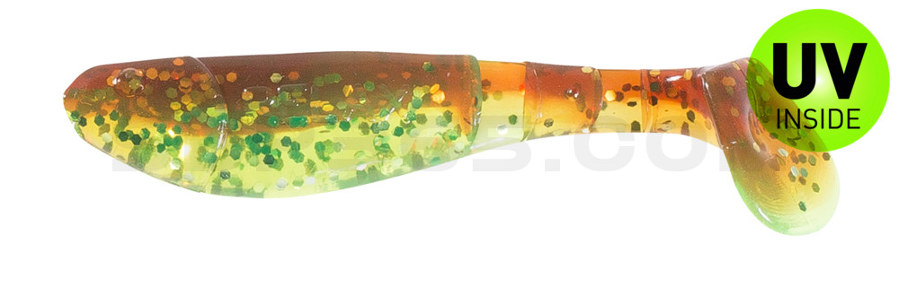 Kopyto-Classic 2,5" (ca.7,0 cm) grün (chartreuse)-Glitter / motoroil Glitter
