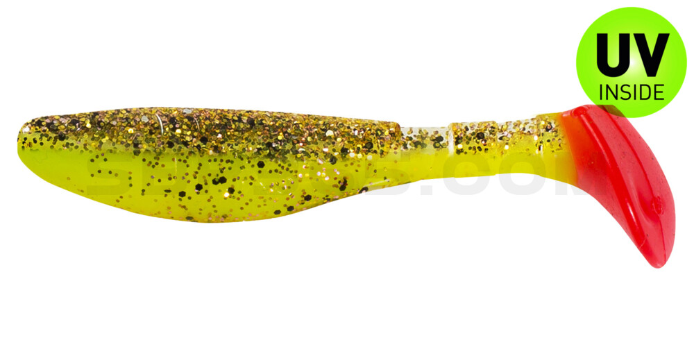 Kopyto-Classic 3" (ca. 8,0 cm) fluogelb  / klar kupfer, schwarz Glitter / red tail