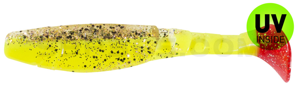 Kopyto-Classic 4" (ca. 11,0 cm) fluogelb  / klar kupfer, schwarz Glitter / red tail